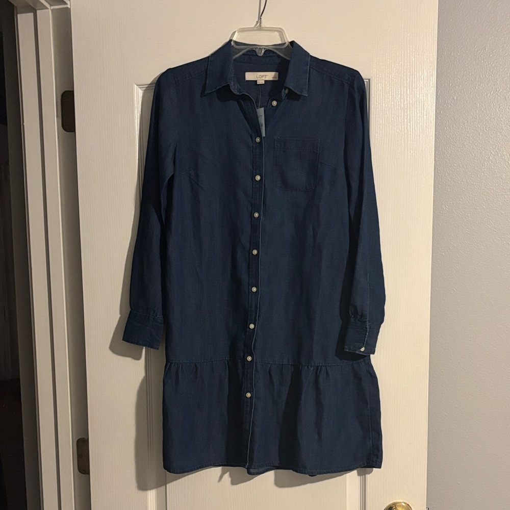 LOFT Indigo Button-Down Long Sleeve Shirtdress NWT - image 1